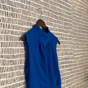 Calvin Klein high neck, knee length, electric blue dress!